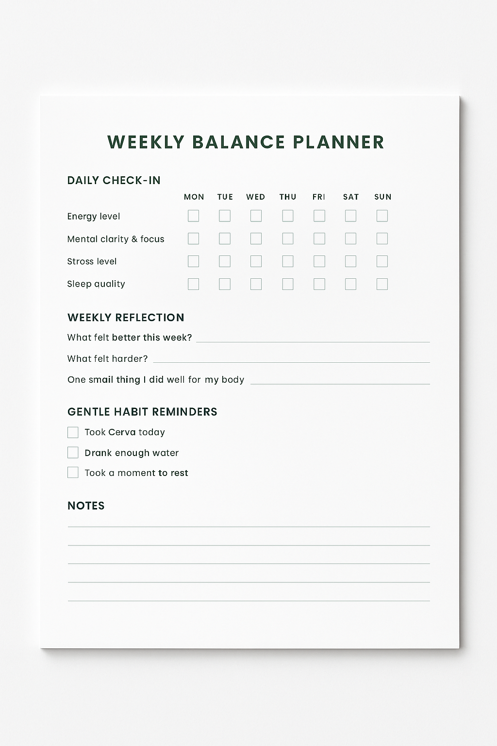 Weekly Balance Planner